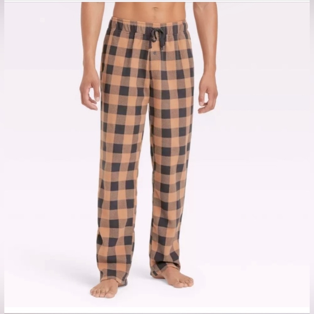New! Men's Goodfellow Microfleece Pajama Pants Beige/Black Plaid!
